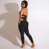 Solid Color Fashion Sexy Backless Jumpsuit