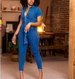 Sexy Lapel Fashion Denim Jumpsuit