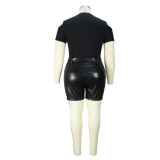 Solid Color Sexy PU Leather Shorts Women's Leather Pants