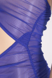 Sexy Mesh Gauze See-through Openwork Suspender Slit Dress