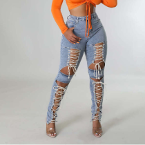 Fashion Lace Up Casual Skinny Sexy Stretch Jeans