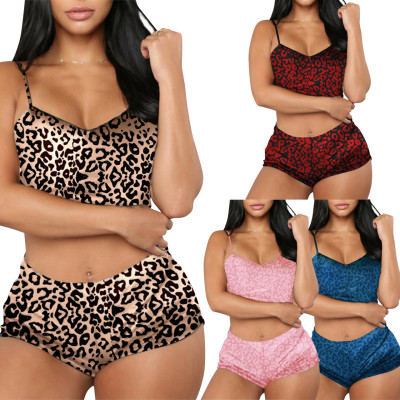 Summer Suspenders Leopard Print Two-piece Set