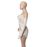 Knitted Sweater Suspenders Hollow Nightclub Hip Sexy Dress