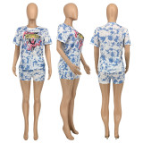 Fashion Print Casual Short Sleeve Two Piece Set