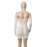 Knitted Sweater Suspenders Hollow Nightclub Hip Sexy Dress