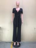 New V-neck Stitching Solid Color Jumpsuit