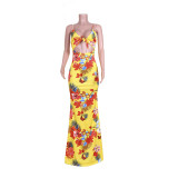 Sexy Floral Print Sling Cutout Dress