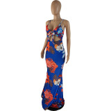 Sexy Floral Print Sling Cutout Dress
