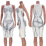 Fashion Body Art Line Print Pit Strip One Step Skirt