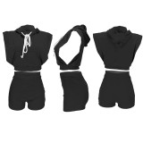 Stylish Sports Sleeveless Hooded Top Two Piece