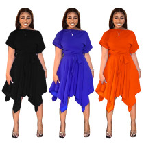 Solid Color Irregular Large Swing Dress