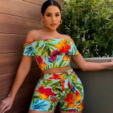 Sexy One-shoulder Print Two-piece Set