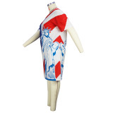 National Flag Print Colorblock Short Sleeve V-Neck Dress