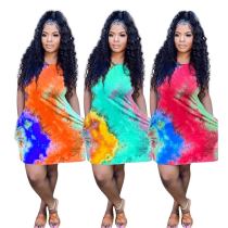 Fashionable Sleeveless Tie Dye Casual Dress