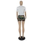 Camouflage Short Sleeve Shorts Panel Elastic Two-Piece Set