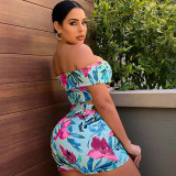 Sexy One-shoulder Print Two-piece Set