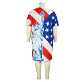 National Flag Print Colorblock Short Sleeve V-Neck Dress