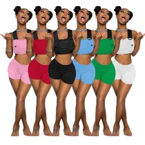 Solid Color Sexy Nightclub Style Vest Shorts Two-piece Set