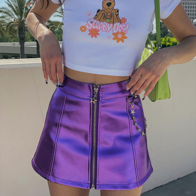 Solid Color Zipper High Waist Chain Casual Skirt
