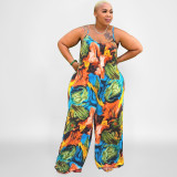 Abstract Print Suspender Slouchy Jumpsuit