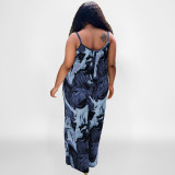 Abstract Print Suspender Slouchy Jumpsuit
