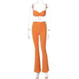 New Tie Wrap Chest Flared Pants Solid Color Fashion Two-piece Set