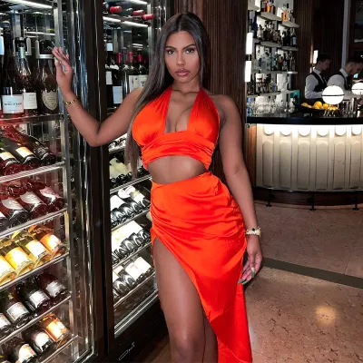 Solid Color Single Shoulder Open Back Wrap Chest Skirt Two-piece Set