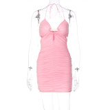 Sexy Cutout Lace-Up Halter Smocked Pack Hip Dress