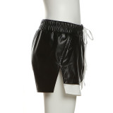 Stylish Leather Lace-Up High Waist Bag Hip Tight Casual Shorts
