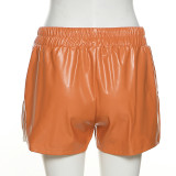 Stylish Leather Lace-Up High Waist Bag Hip Tight Casual Shorts