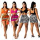 Fashion Sexy Colorblock Tie Vest Print Two-Piece Set