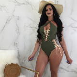 Solid Color Sexy Lace-Up One Piece Swimsuit