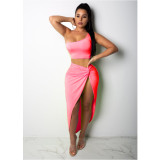 Casual Pleated Solid Color Skirt Two-piece Set
