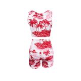 Printed Cropped Navel Tank Top Shorts Beach Two-Piece Set