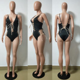 Solid Color Sexy Lace-Up One Piece Swimsuit