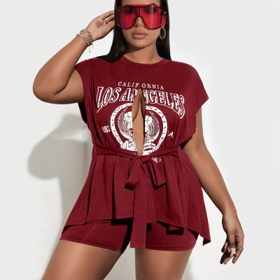 Sexy Slit Print T-Shirt Shorts Set