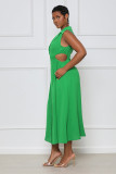 Casual Solid Color Cutout Slit Dress