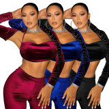 Solid Color Tube Top Suspender Long-sleeved Trousers Three-piece Set