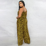 Summer Leopard Print Suspender Casual Plus Size Jumpsuit