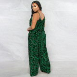 Summer Leopard Print Suspender Casual Plus Size Jumpsuit