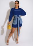 Hot Sale Letter Embroidery Lace Up Denim Dress