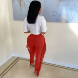 Fashion Sexy Solid Color Burnt Tassel Pants