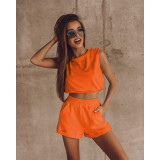 Fashion Casual Sports Solid Color Tank Top Shorts Set