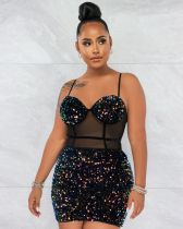 Sequin Sheer Sling Sexy Dress