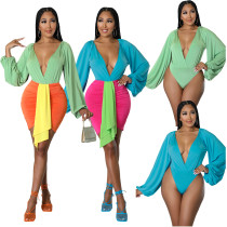 Fashion Sexy Color Matching Two-piece Suit