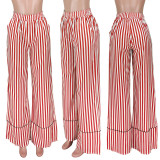 Sleek Pocket Striped Wide-Leg Loose Pants