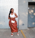Fashion Reflective Elastic Waist Large Pocket Loose One Step Skirt