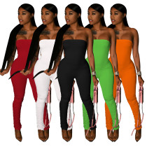 Sexy Tube Top Nightclub Solid Color Stretch Jumpsuit