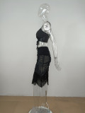 Solid Color Sexy Suspenders Irregular Pleated Fringed Skirt Two-piece Set