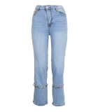 Fashion Ripped Metal Ring Denim Trousers